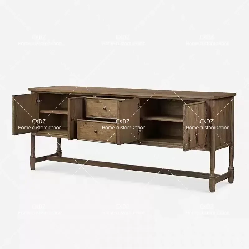 French Country Retro Solid Wood Dining Side Cabinet Living Room Storage Locker Foyer Entrance Decorative Cabinet
