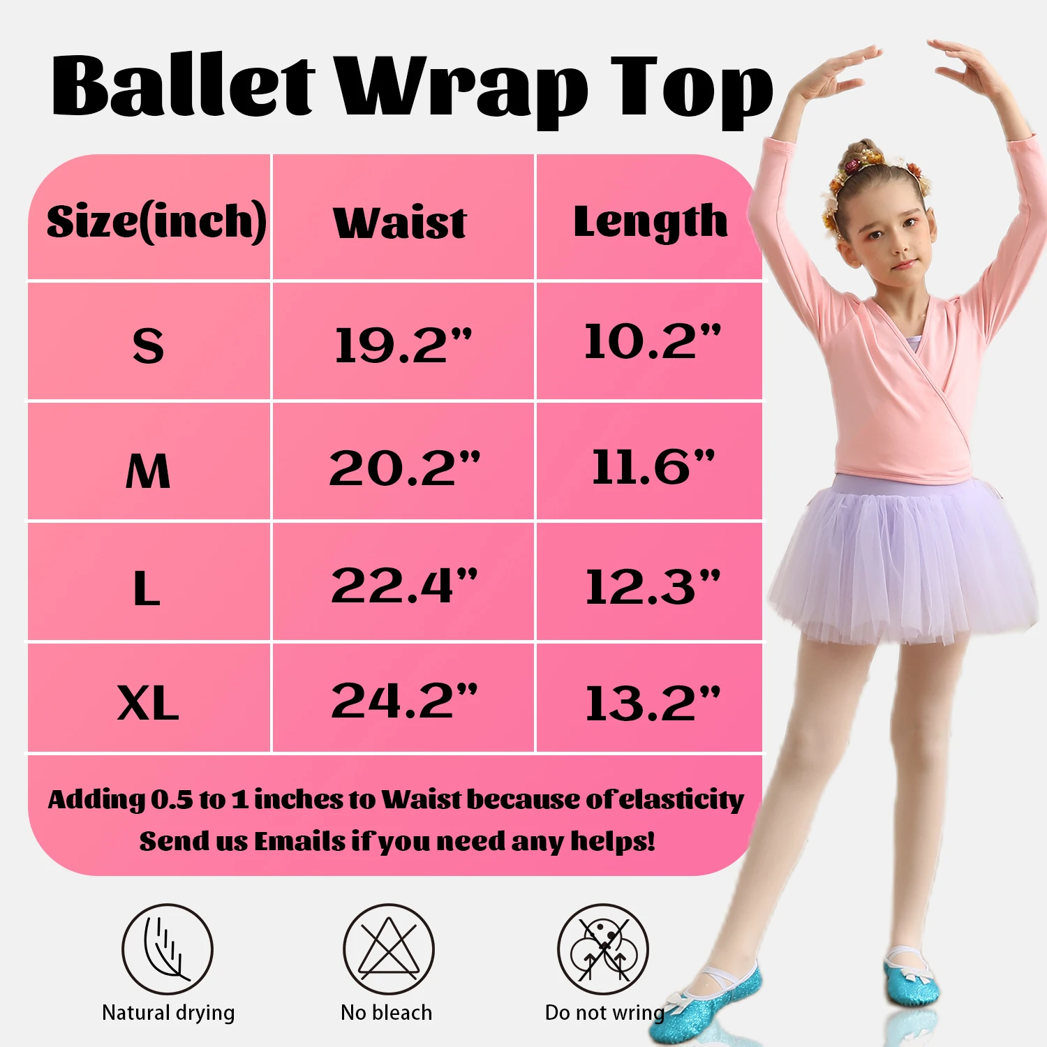 Ballet Wrap Top for Girls Long Sleeve Dance Cardigan for Toddlers,Waist Self Tie