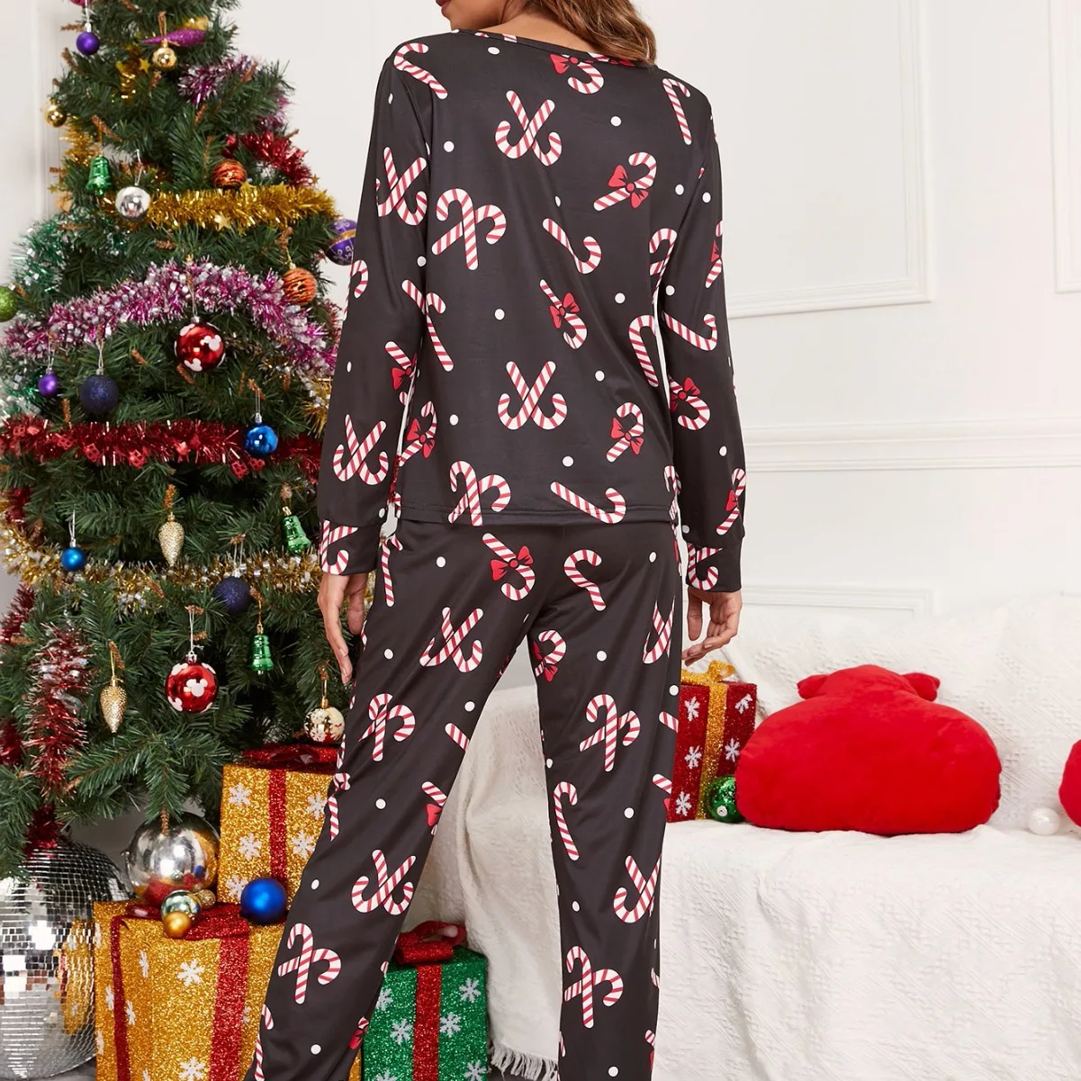 New Christmas Loungewear Pajamas Women\'s Milk Silk Full of Printed Long-sleeved Trousers Set Free Eye Mask Fashion Home Clothes