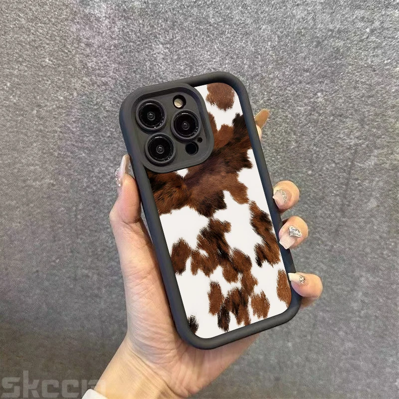 خمر براون جلد البقر نمط جراب هاتف آيفون 16 برو ماكس 15 14 13 12 11 16E 7 8 زائد X XS XR ماتي للصدمات غطاء ناعم