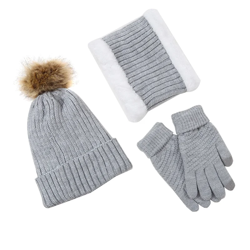 Women Knitted Beanies Cold Hat 3pcs Warm Winter Hat For Women Scarves Cap Scarf Gloves Hats Three Sets 2024 New