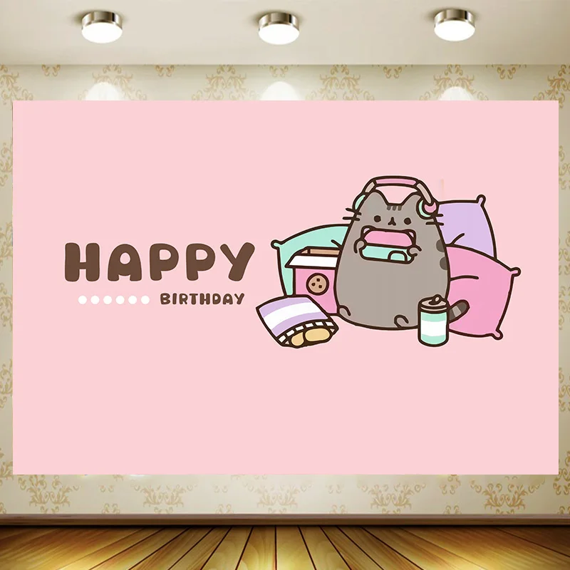 Big Fat Cat Birthday SuppliesParty BannerKidCartoo Decoration Background Photography backdrop Baby Shower