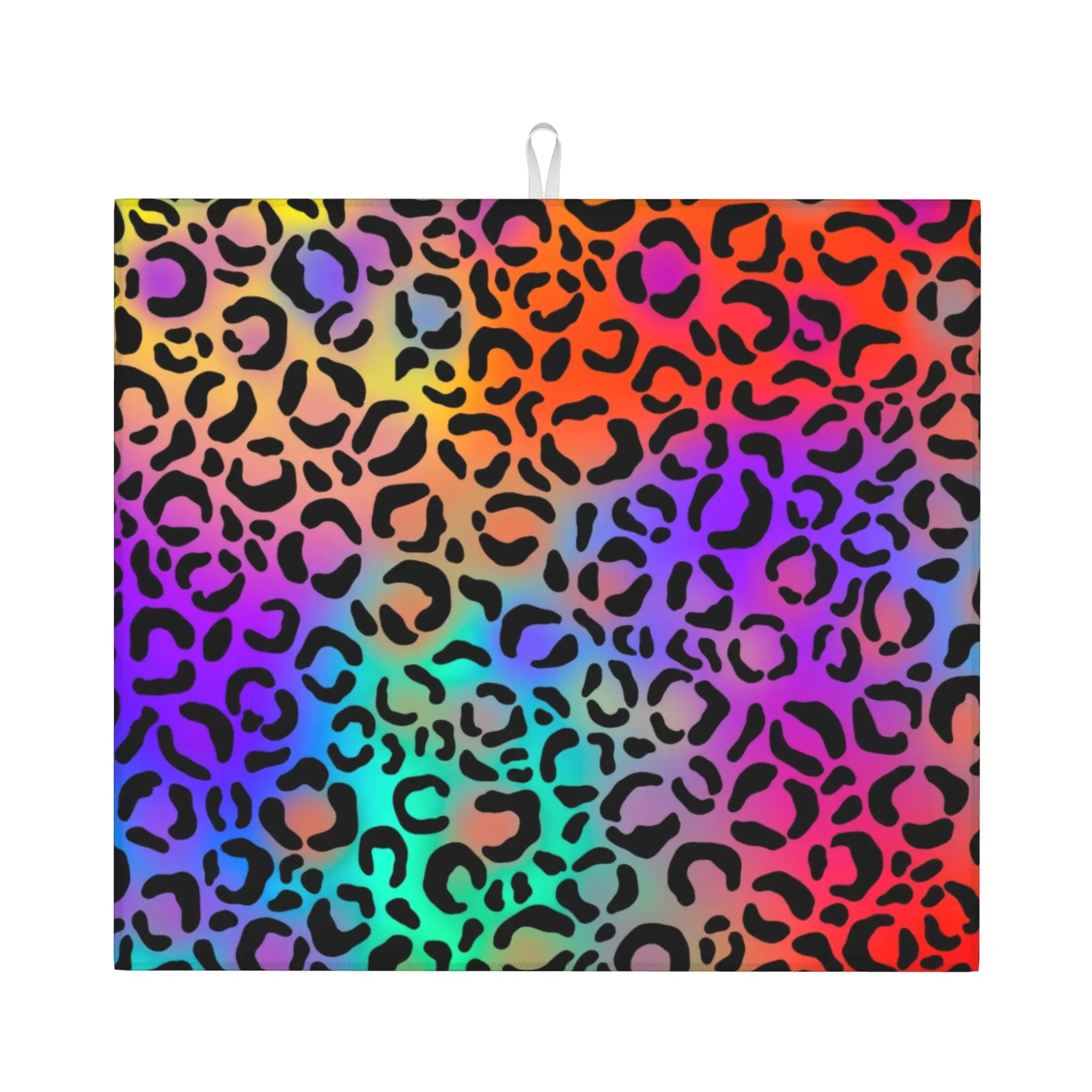 Drying Mat For Kitchen Rainbow Leopard Animal Print Water Absorbent Waterproof Reusable  On Slip Kitchen Counter Protector Mat