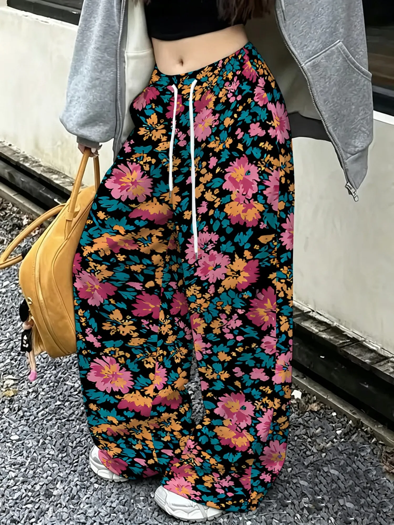 American Retro Floral Multi Scene Dressing for Women, Children, Cycling, Fitness, Family, Outdoor Wear, Casual Pants