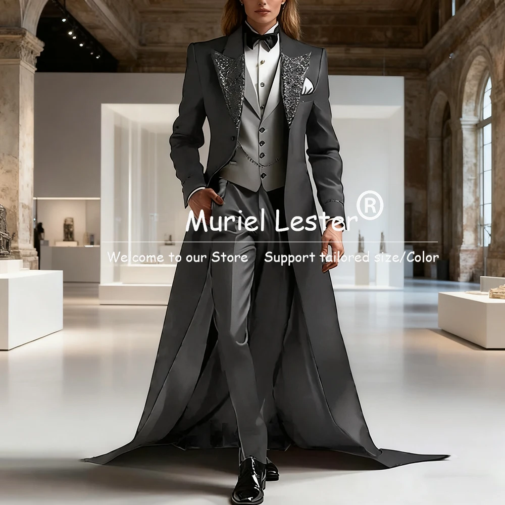 Costumes pour femmes au Design exclusif pour invités de mariage, Blazer de bal à revers pailleté scintillant, Long Tuxedos d'affaires personnalisés pour dames, 3 pièces