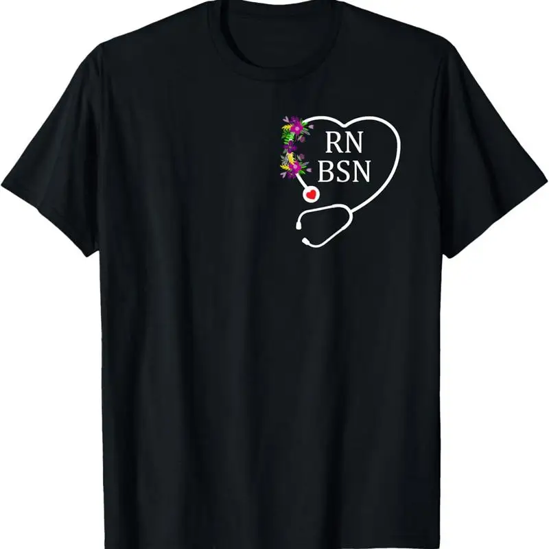 Rn Bsn зарегистрированная футболка медсестры для кормления с цветочным стетоскопом и сердцем