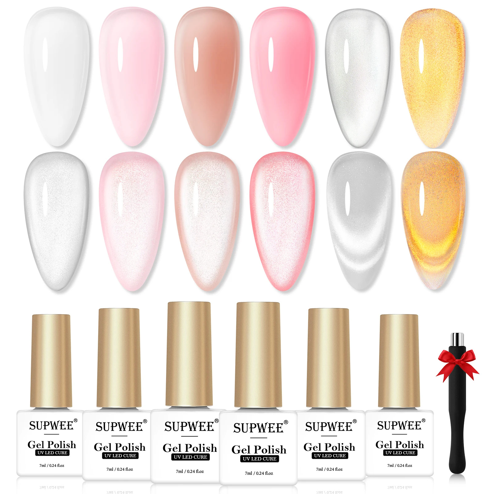 

SUPWEE Cat Eye Gel Polish Set With Magnet, Translucent Pink White Jelly Gel Polish, Universal Silver Cat Eye Gel Manicure Set