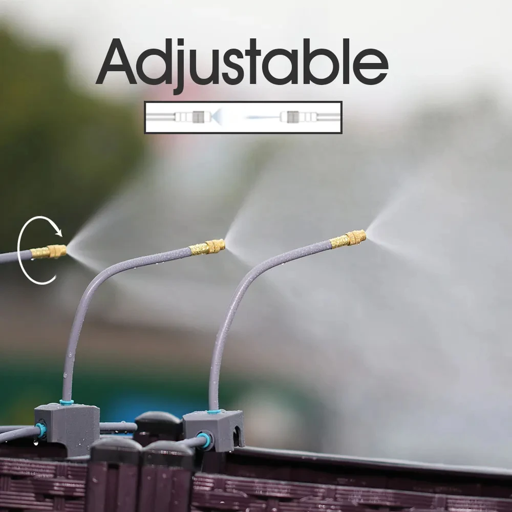 1/4”Gray Hose 360° Bendable Spray Nozzle Irrigation Kit for Garden Buildings Plants Pot Automatic Misting Dedusting System