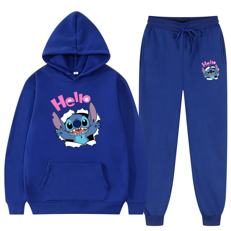 2023 Hello Hip Hop Suit Fashion Sports Hoodie Disney Lilo & Stitch Film Leisure Sportswear Autumn/Winter Set  For Men Women