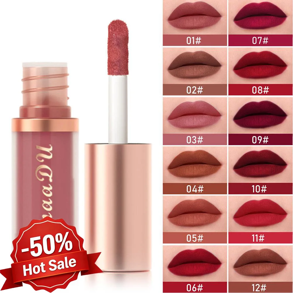 12 Colors Matte Velvet Lipstick Waterproof Long Lasting Quick-drying Non-Stick Cup Nude Lip Stain Lipcolor Makeup