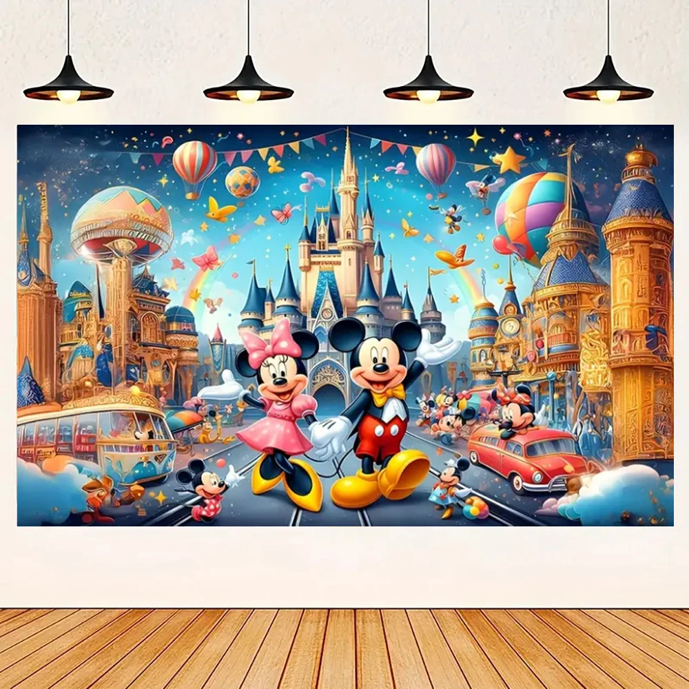 디즈니 만화 미키 미니 미키 마우스 생일 배경 파티 장식 베이비 샤워 용품 어린이 선물 사진 포스터