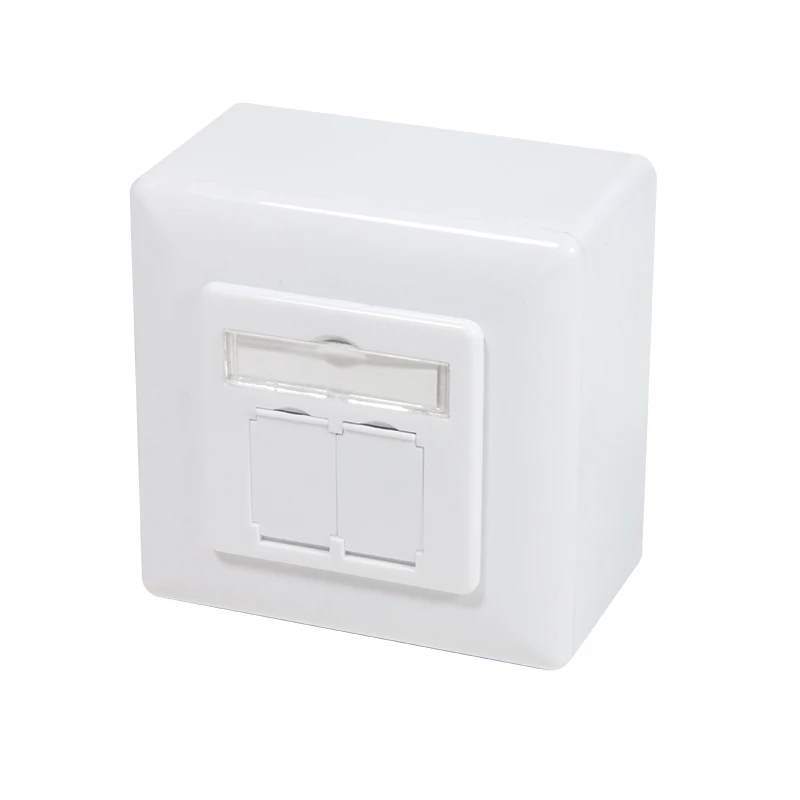 Linkwylan CAT6 Network Outlet 2-Ports Dual Port Surface Mount Box Wall Plate European Type German 80x80mm Face Plate Shielded