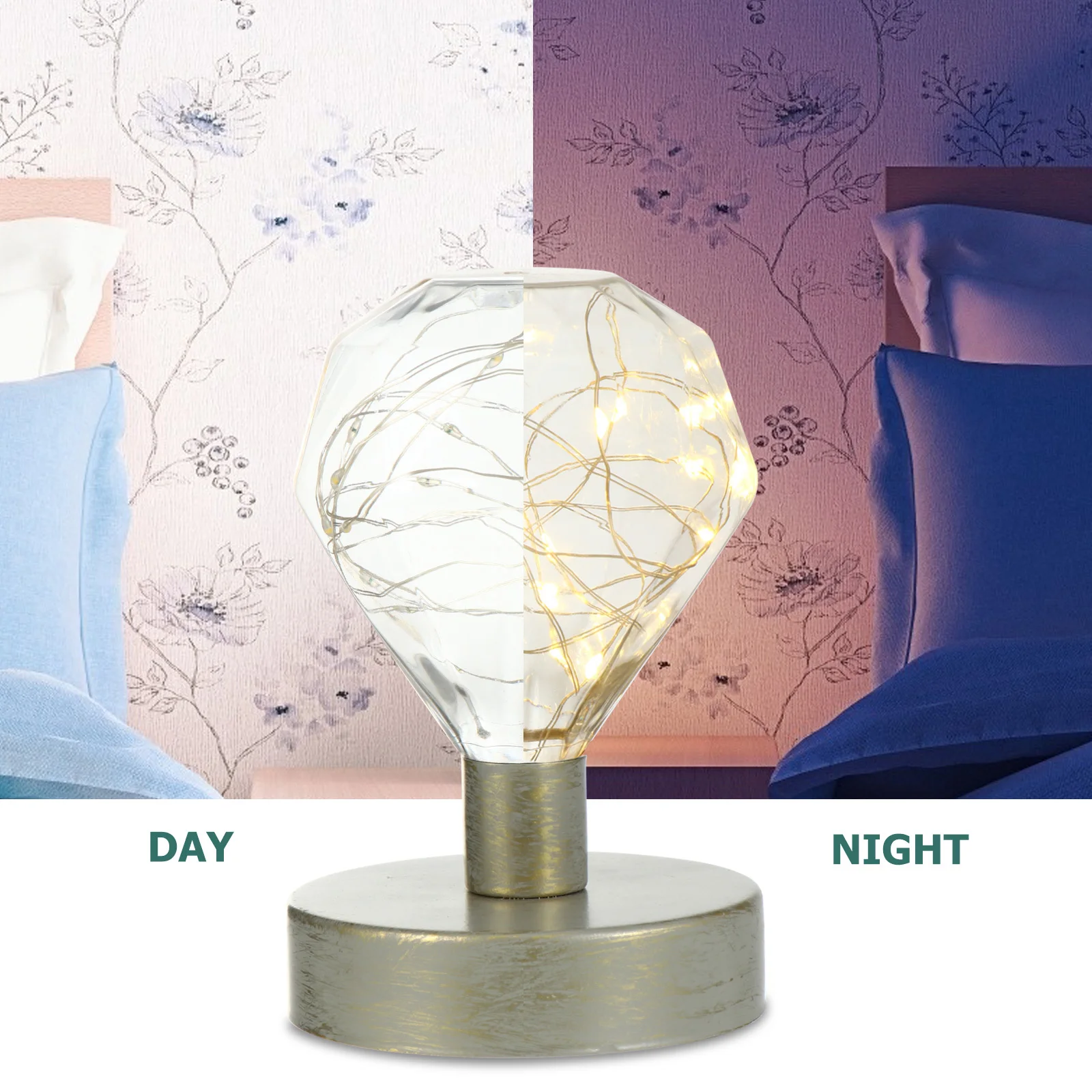 

1Pcs Nordic Style Light Decorative LED Copper Wire Lamp for Bedroom Home Office Indoor Outdoor Use Operated 3Aa Portable