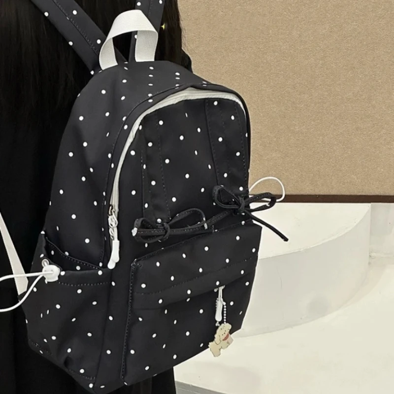 New Y2k Cute Polka Dot Backpack Sweet Girl Bow Small Schoolbag