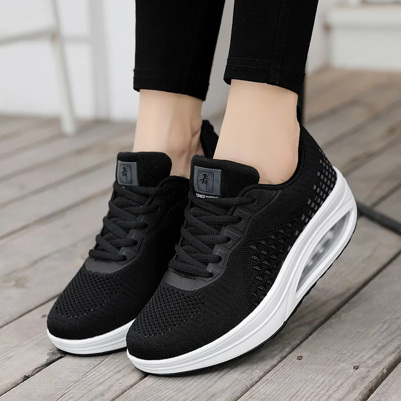 Mesh Air Cushion Thick Sole Sports Shoes for Women Comfortable Breathable Casual Lightweight Lace Up Outdoor Travel Shoes