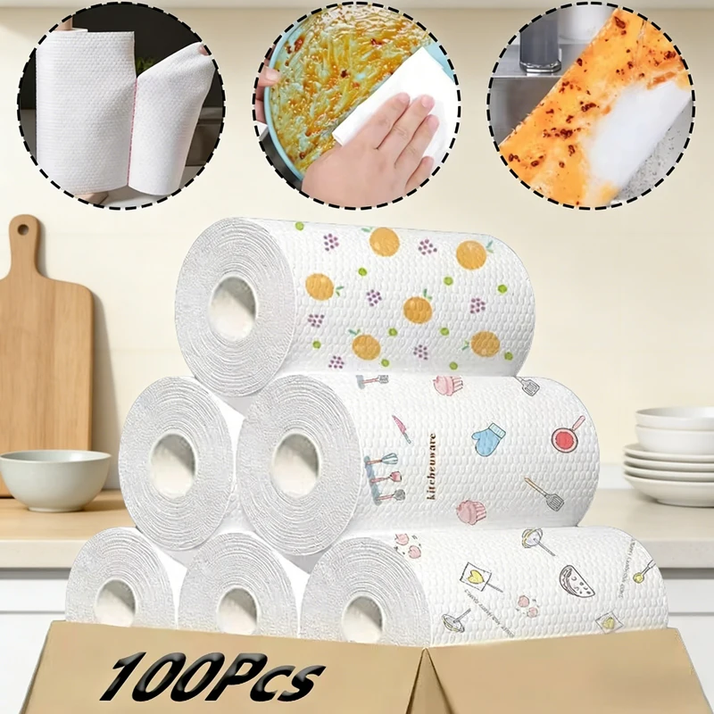 One Roll (100 Sheets) Lazy Rag Wholesale Absorbent Thickening Kitchen Paper Dry And Wet Dual-use Oil-free Disposable Lazy Rag