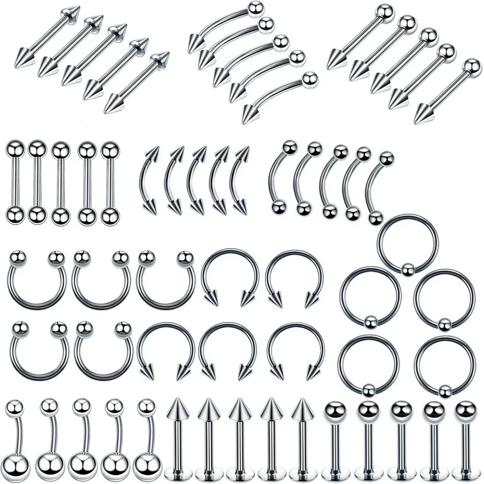 60pcs Body Piercing Jewelry 14G Stainless Steel Nose Ear Belly Lip Tongue Ring Captive Bead Eyebrow Piercing Jewelry for Sexy