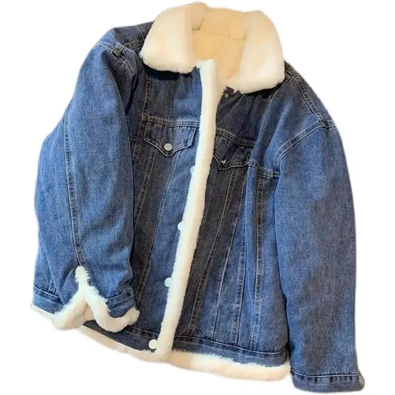 

Женское джинсовое пальто, Повседневная однотонная плотная однобортная куртка с леопардовым принтом, с обеих сторон, в Корейском стиле, для зимы