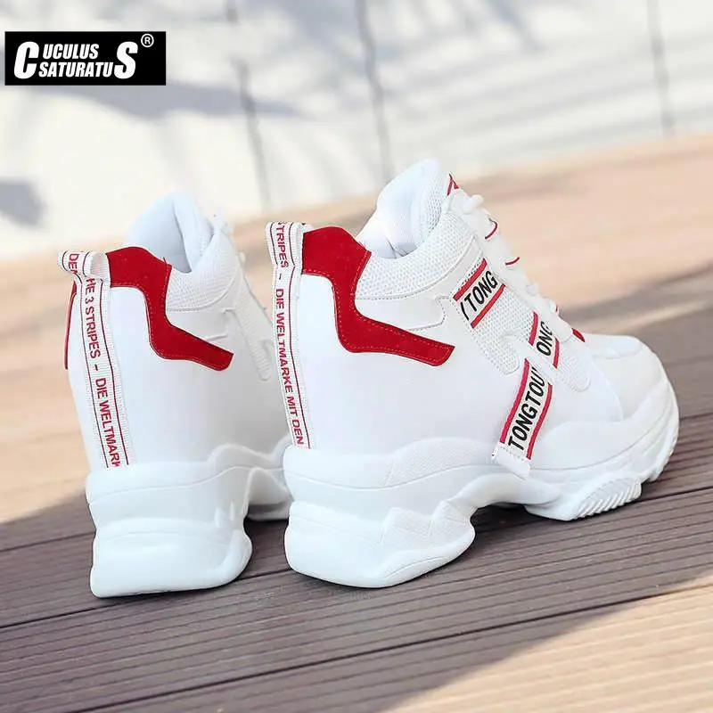 Cuculus High Flat Platform 9cm Height Increasing Casual Shoes Woman 2022 Spring New Hidden Wedge Sneakers Female Vulcanize Shoes