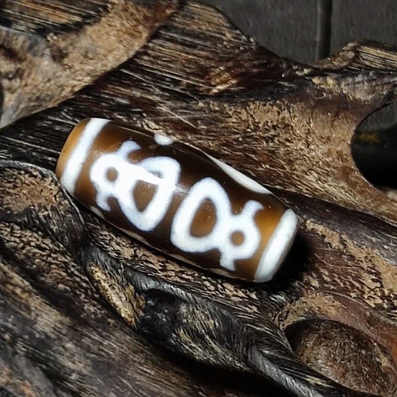 

Tibet Gray Tea/White 5 God of Wealth Totem 25*11mm Chalcedony Agate DZI Beads Men&Women Amulet Jewelry DIY Free Shipping