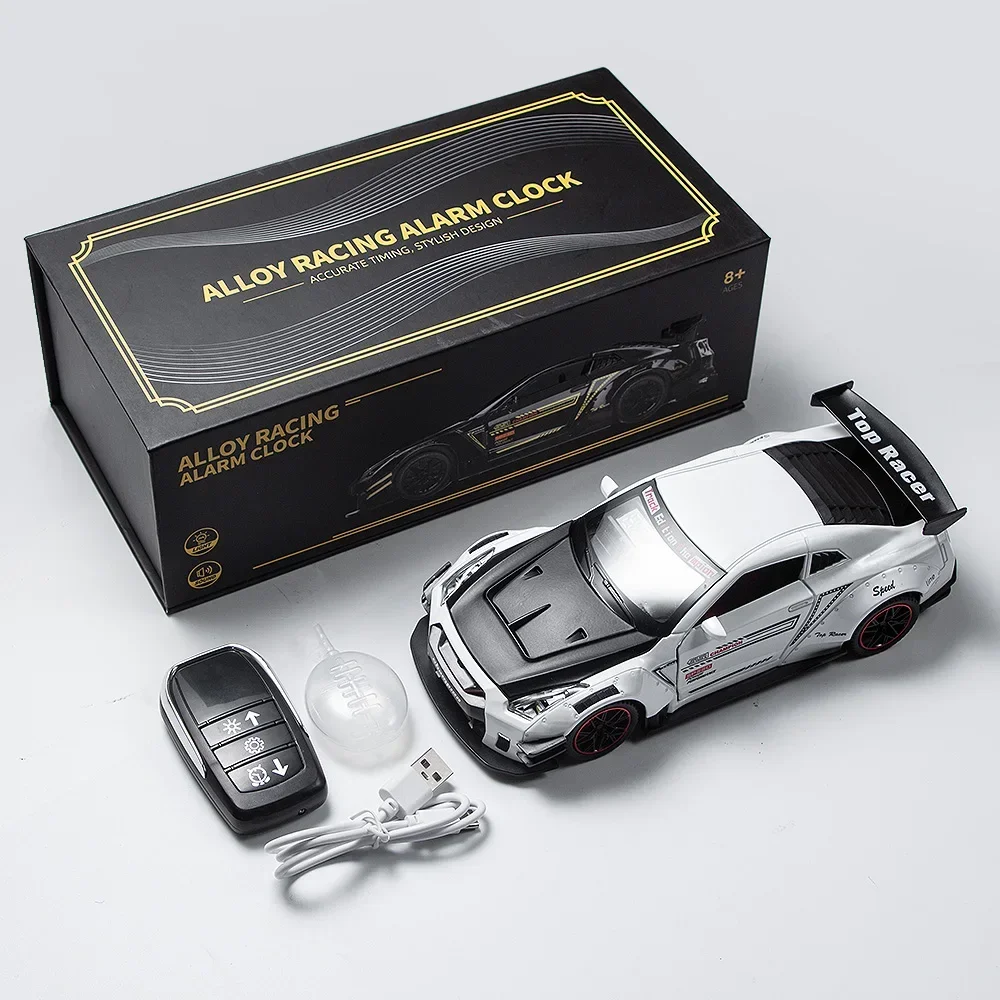 Rechargeable Alarm Clock LED Digital Display Remote Control Car Clock With Engine Sound Exhaust Light Home Desk Decor