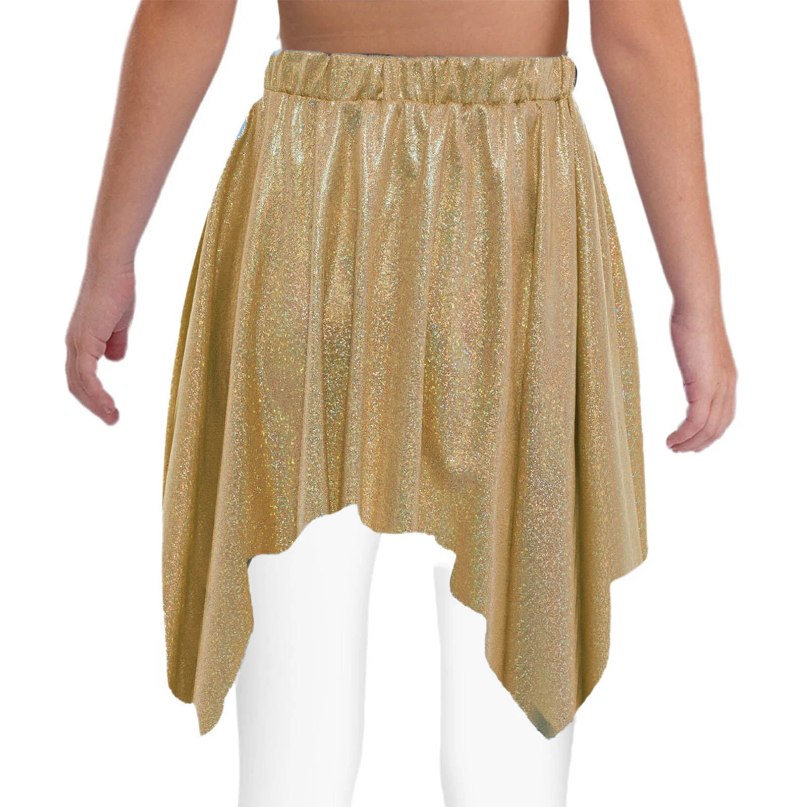 Kids Girls Jazz Ballet Dance Skirt Shiny Metallic Mini Dots Irregular Ruffled Skirts for Cheerleading Street Dance Performance