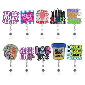 Nouveau design en 1 pièce en acrylique rétractable badge d’infirmière Nom d’étudiant Porte-clés porte-clés en 1 pièce en acrylique rétractable pour enseignant Nom d’étudiant Porte-clés 6 meilleures infirmières de badge de vente - No 6