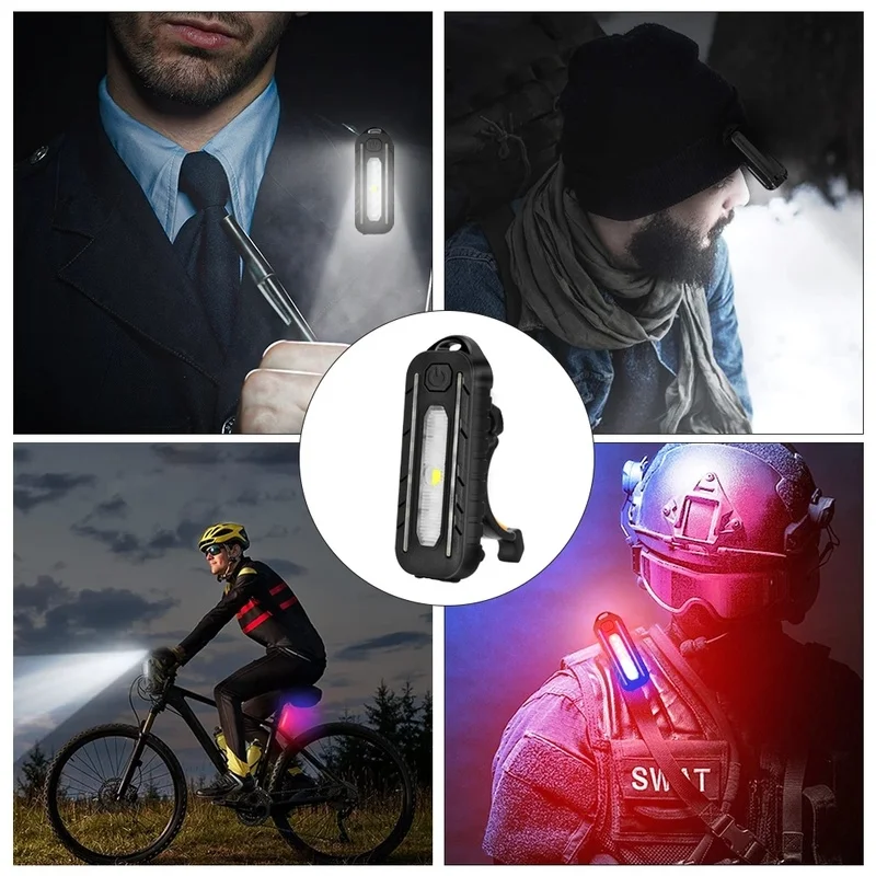 New LED Red Blue Shoulder Police Light with Clip USB Rechargeable Flashlights Warning Safety Torch Bike Warn LANTERN Light