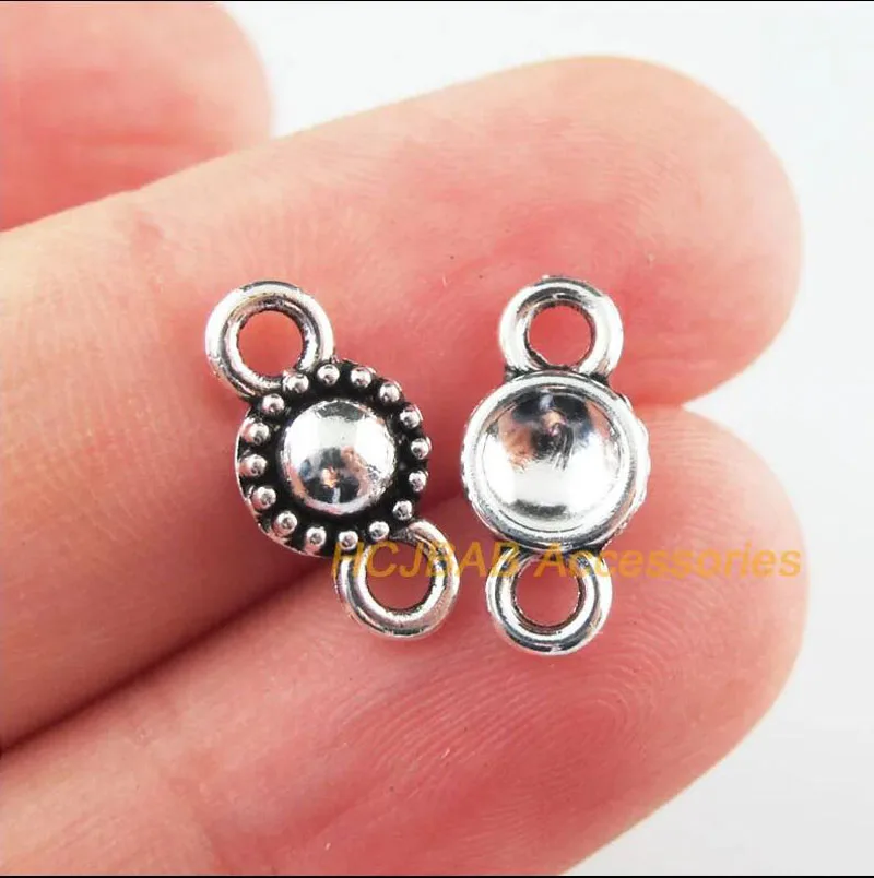 Fashion 60Pcs Retro Tibetan Silver Tone Gold Color Flower Tiny Round Charms Connectors 6.5x13.5mm