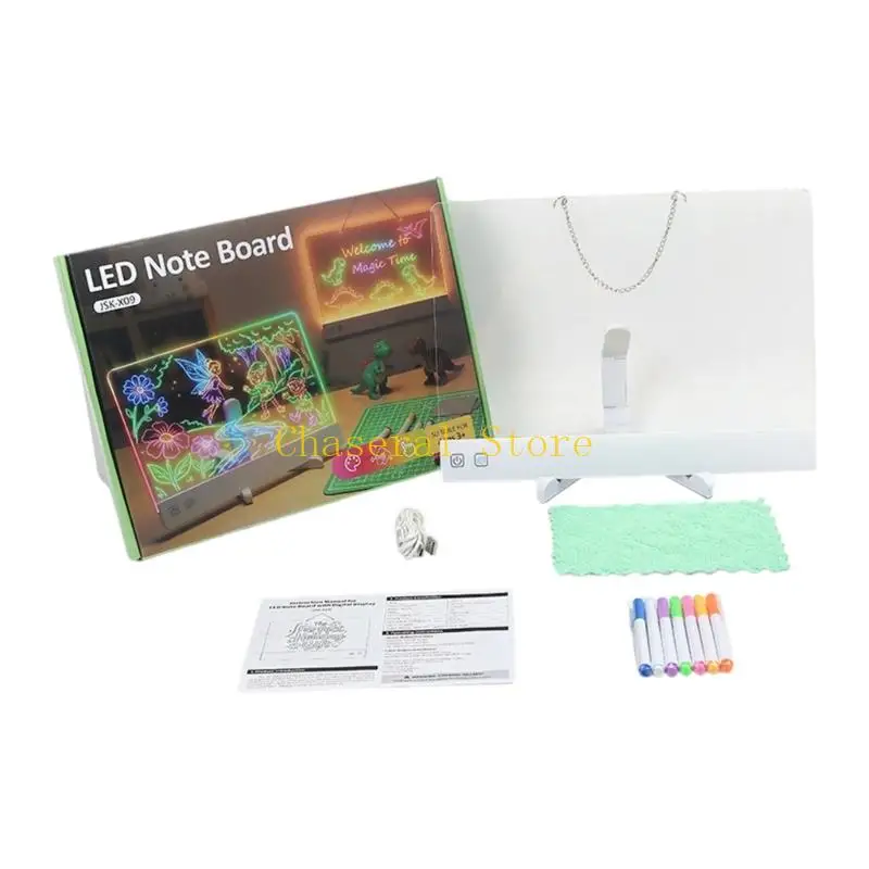 E7CE LED Acrylic Note Board with Smooth Wipe-Clean Acrylic Panel, Light Up Desk Memo Display for Home Reminders, Study Notes and