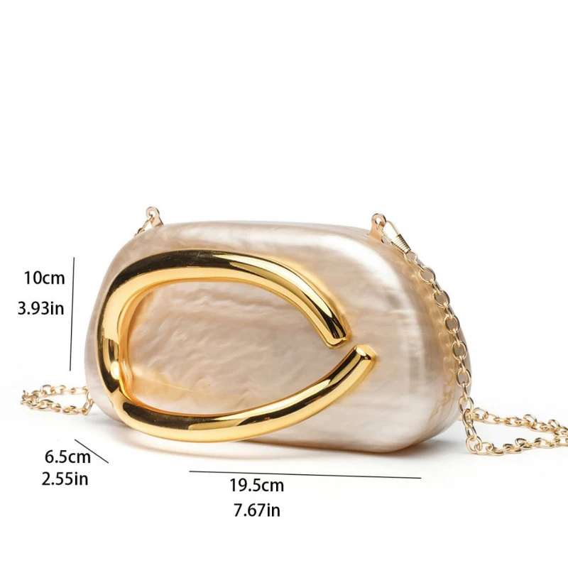 

Acrylic Evening Clutch Bag for Women, Pearl Textured Hard Shell Handbag with Gold C-Shaped Handle, Luxury Wedding Party Crossbod