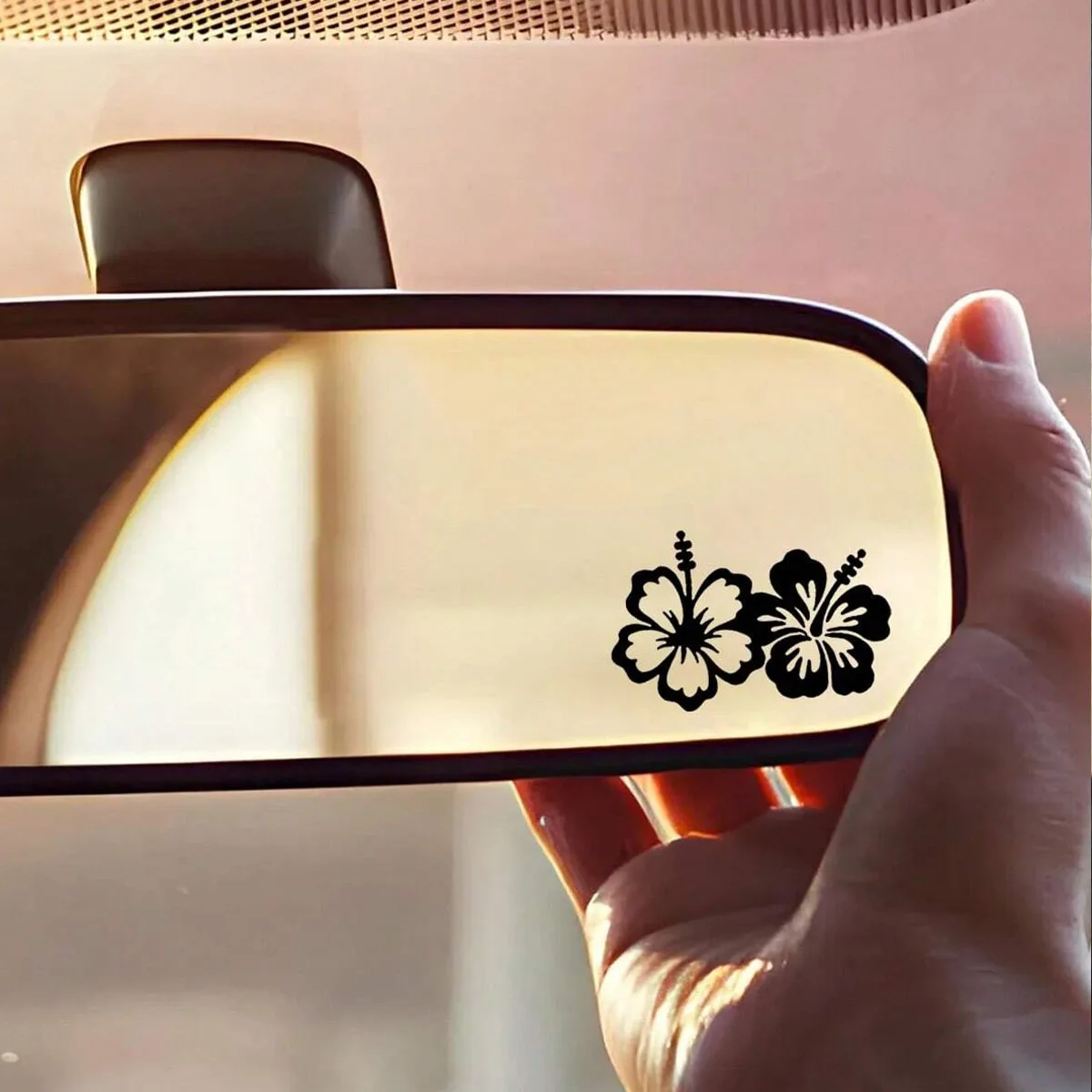 1pc-Hibiscus flower car rearview mirror stickers, car rearview mirror decals, small decals, vinyl car stickers