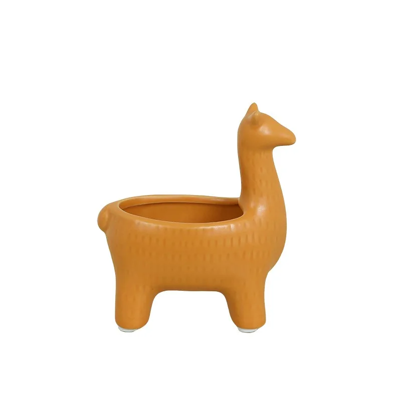 Creative Alpaca Ceramic Storage Pot Cute Home Ornament for Living Room Entryway Wine Cabinet Entrance Desktop Decor Craft