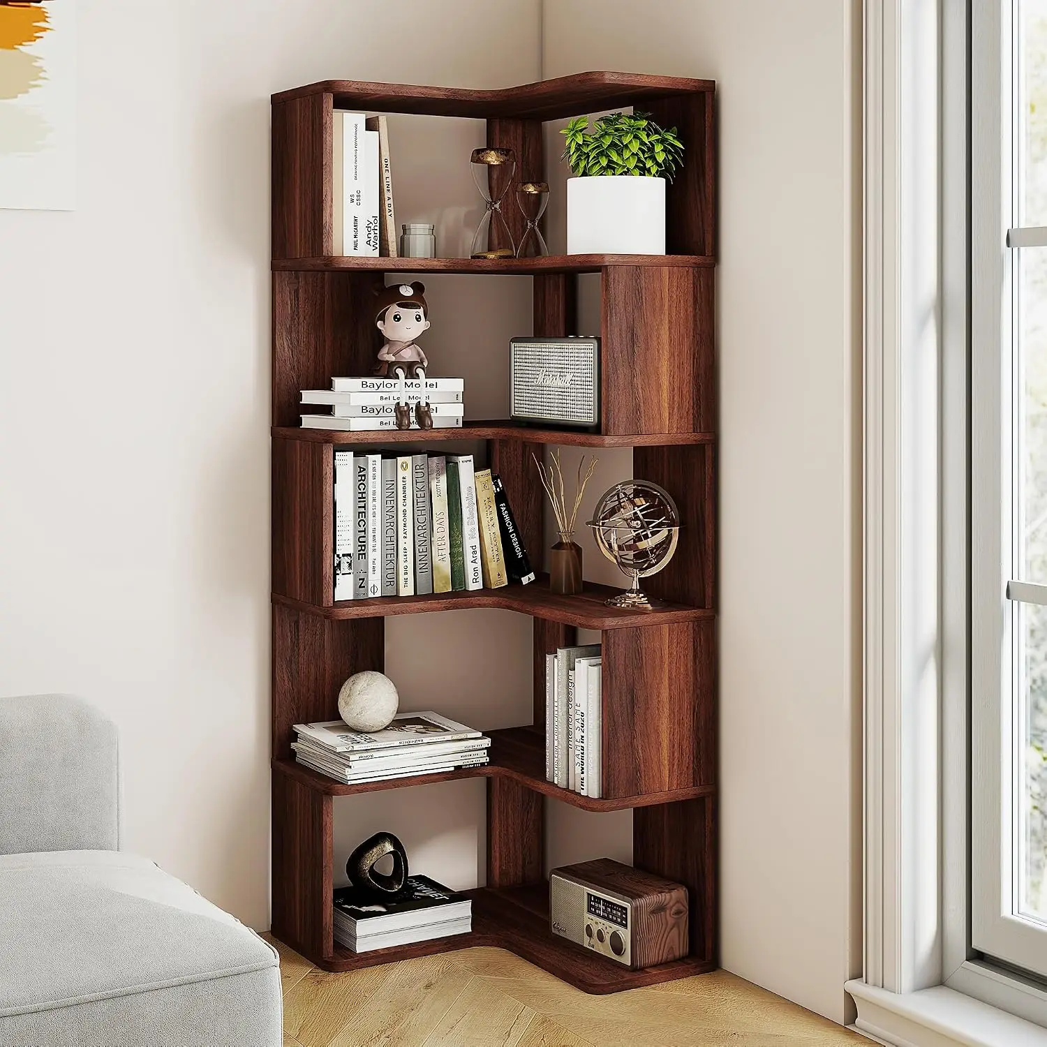 6-Tier L-Shaped Corner Bookshelf, 63