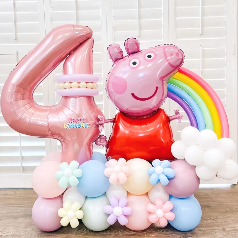 60 Stück/Set Niedliche Peppa Pig Themen-Folienballons Vielfältige Kombinationen Kinderfestival Party Dekoration Zubehör Geschenke