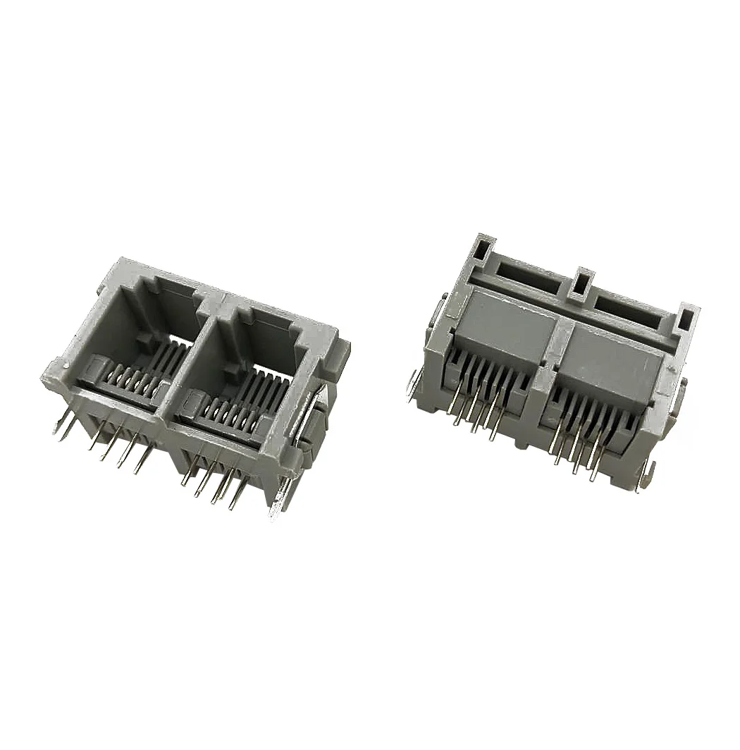 10PCS 5225 Gray Double-Port With Iron Feet RJ25 Socket - 6-Port Telephone Line Socket - 90 Degree Horizontal RJ11 Socket