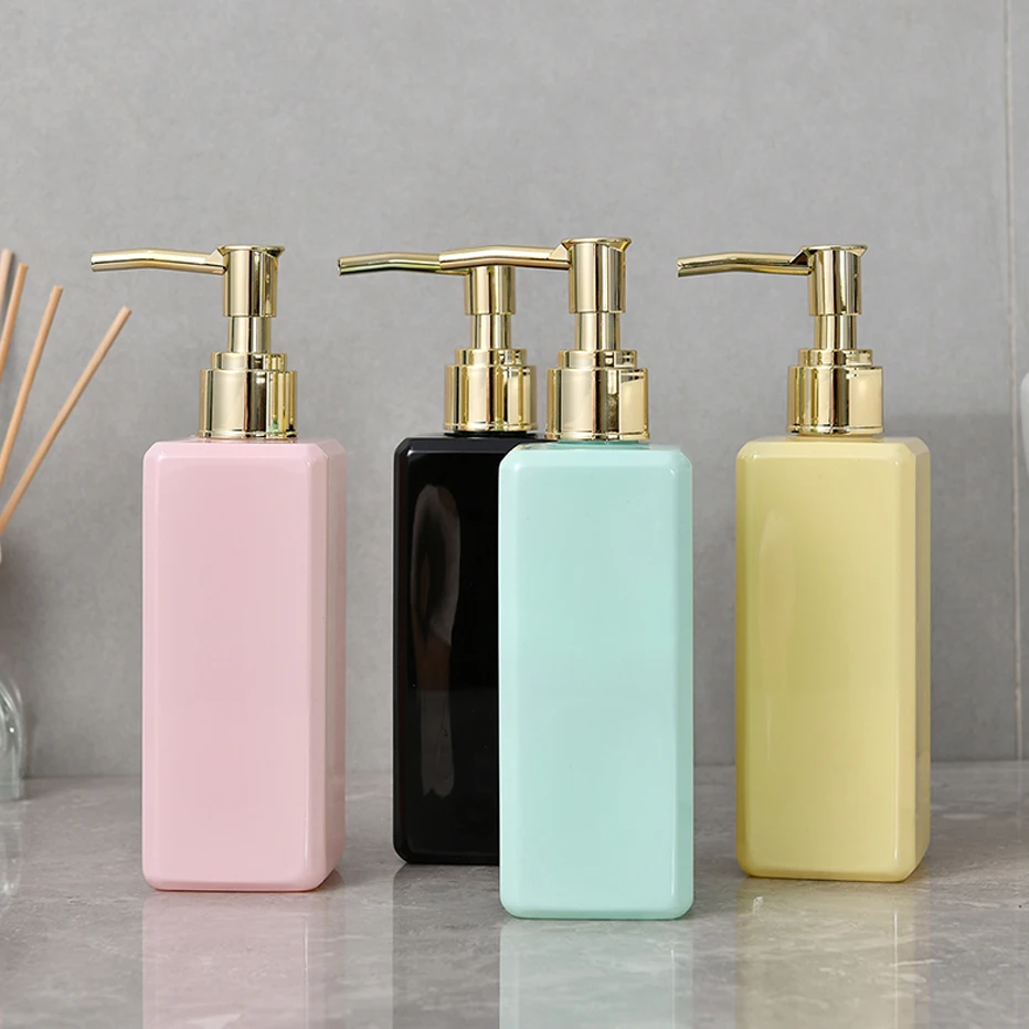 250ml Square Soap Bottles Macaron Color Bathroom Countertop Decoration Soap Dispenser Travel Size Refillable Empty Bottle