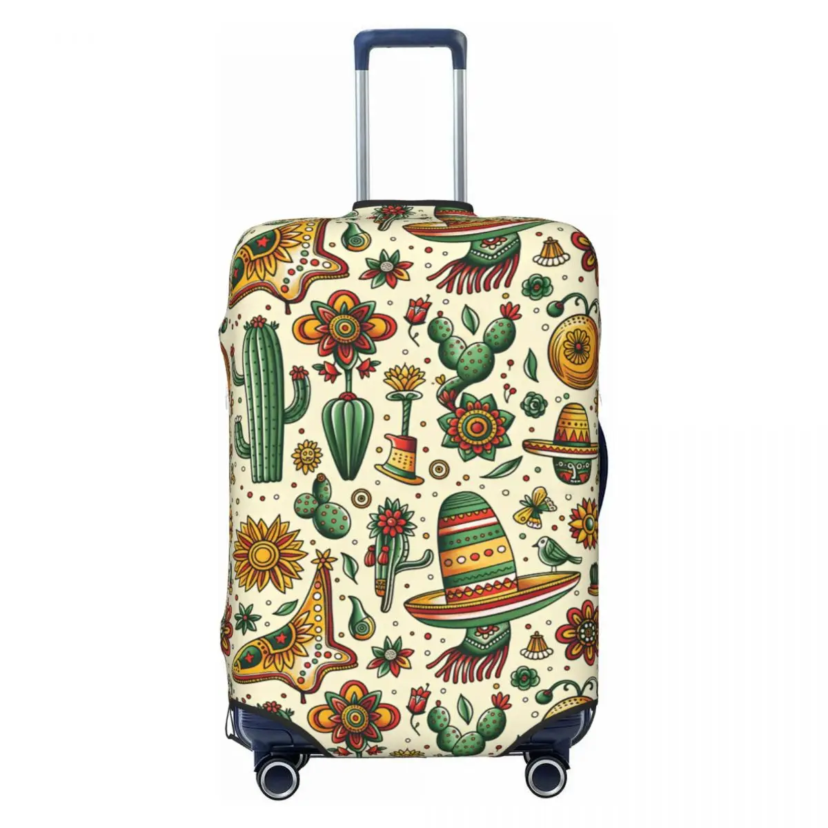 Funny Mexican Folk Art Cactus & Sombrero Print Luggage Cover Protector Washable Travel Suitcase Covers