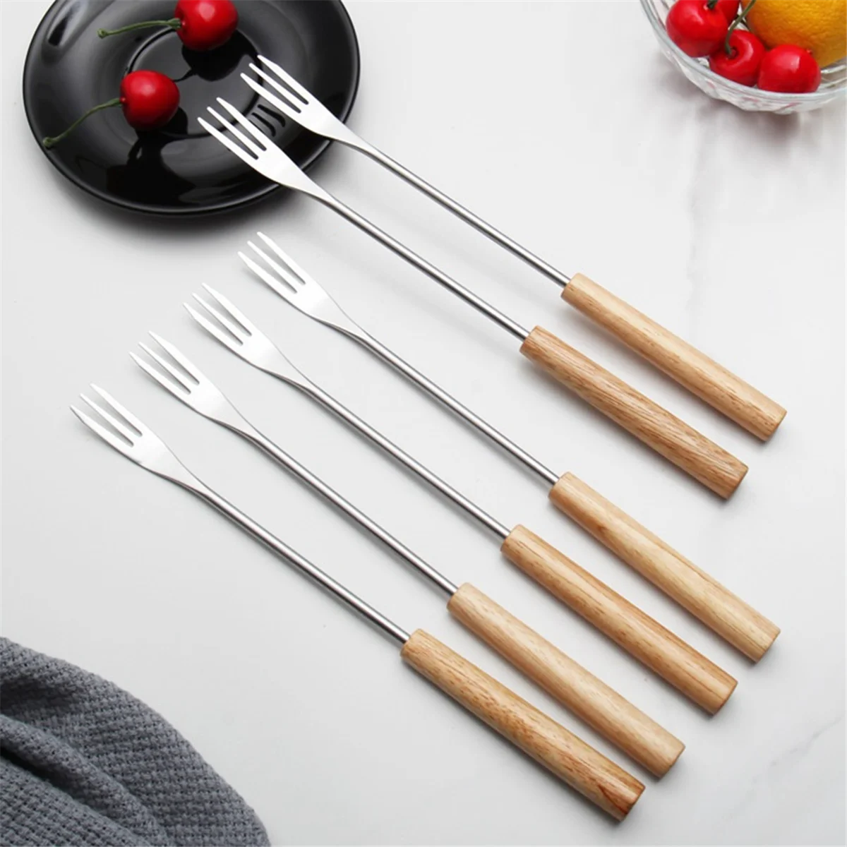 12 pz Fonduta Forchetta Grigliare Set Muddler per Cocktail Set Forchette da Frutta Riutilizzabili Forchetta per Barbecue Immersione Gelato Fonduta Forchette