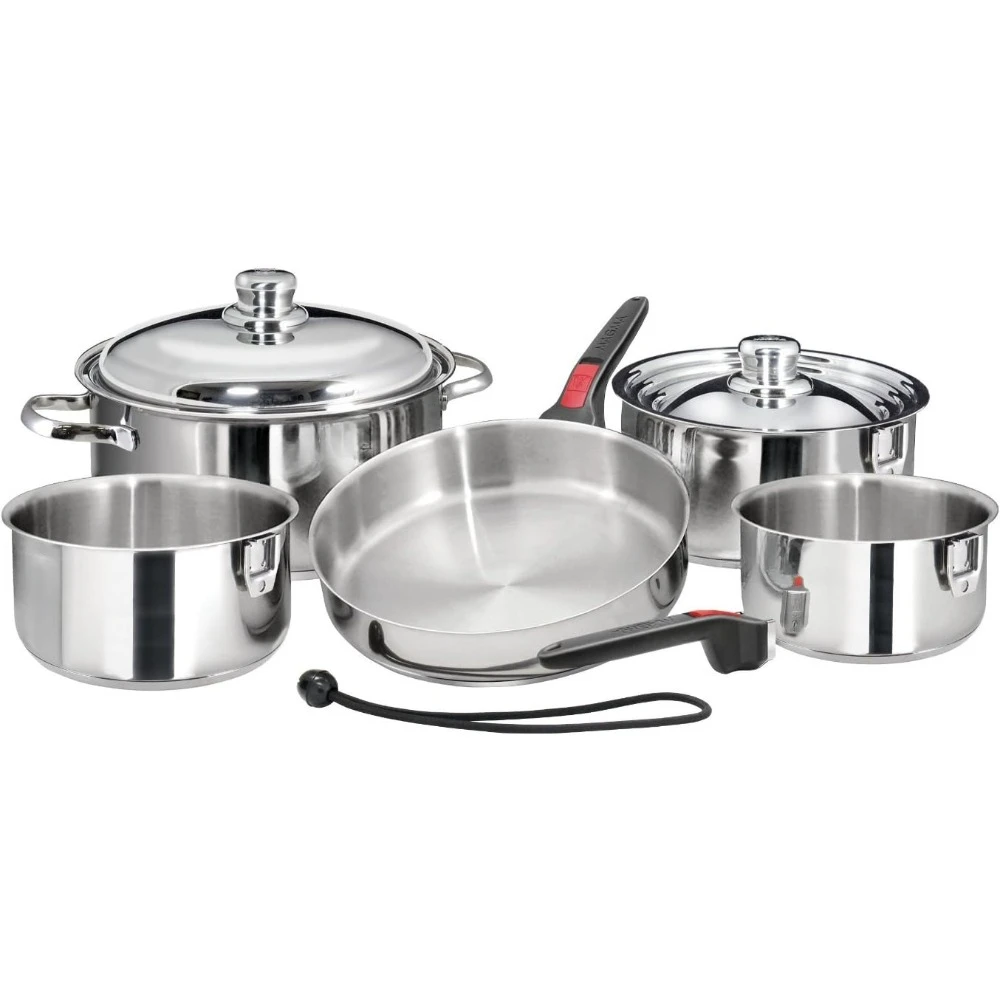 10 Piece Gourmet Nesting Stainless Steel Cookware Set, Induction Compatible, Oven Safe to 500°F - Suitable for All Stovetops