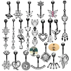 Fashion Black Butterfly Belly Button Rings 14G Star Belly Ring Cute Heart Crystal Navel Barbell Jewelry Piercing Ombligo Mujer