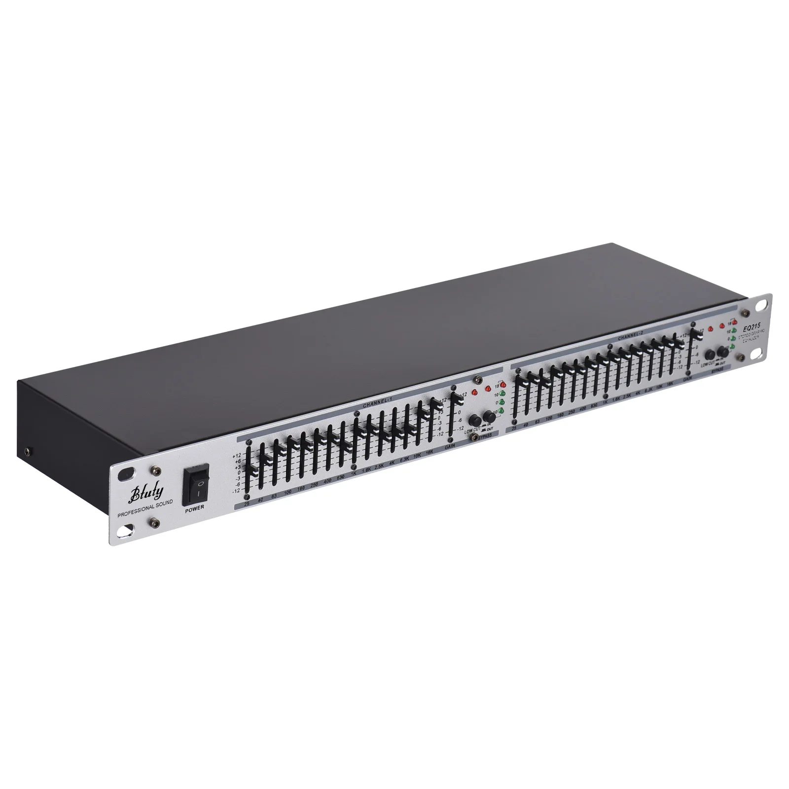 Btuty EQ-215 Dual Channel 15-Band Equalizer 1U Rack Mount 2-channel Stereo Graphic Equalizer 110-240V