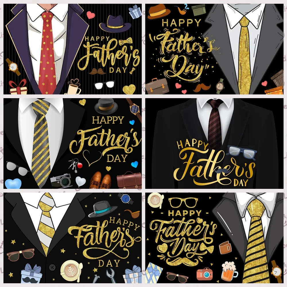 Happy Father's Day Photography Background Suit Tie Briefcase Watch Celebrating Dad Festival Party Men Portrait Photo Backdrop
