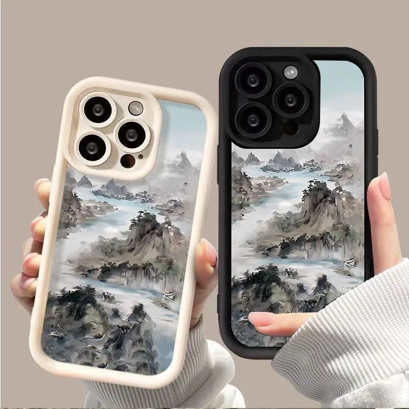 

Oil painting landscape phone case for iPhone 16 15 14 13 12 11 Pro/ Max/Plus shock-proof rear cover anti-fingerprint