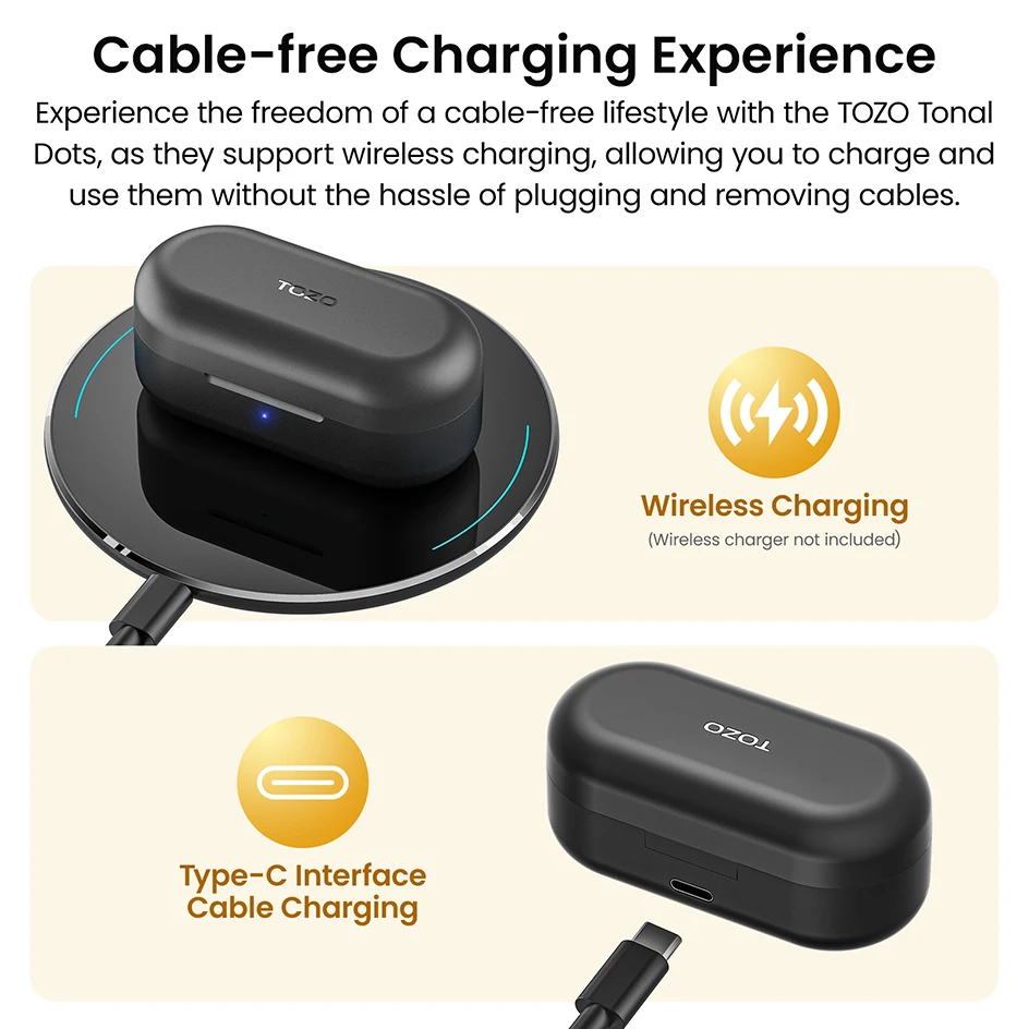 TOZO Tonal Dots T12 mini fones de ouvido sem fio, fones de ouvido Bluetooth 5.3, 22 modos EQ, chamadas aprimoradas por IA, som poderoso, tempo de reprodução de 55H