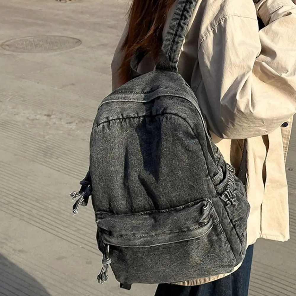 حقيبة ظهر عصرية من قماش الدنيم Y2K على الطراز الياباني حقيبة يد كلاسيكية على طراز الشارع بلون سادة حقيبة تسوق حقيبة كروس صلبة في الهواء الطلق