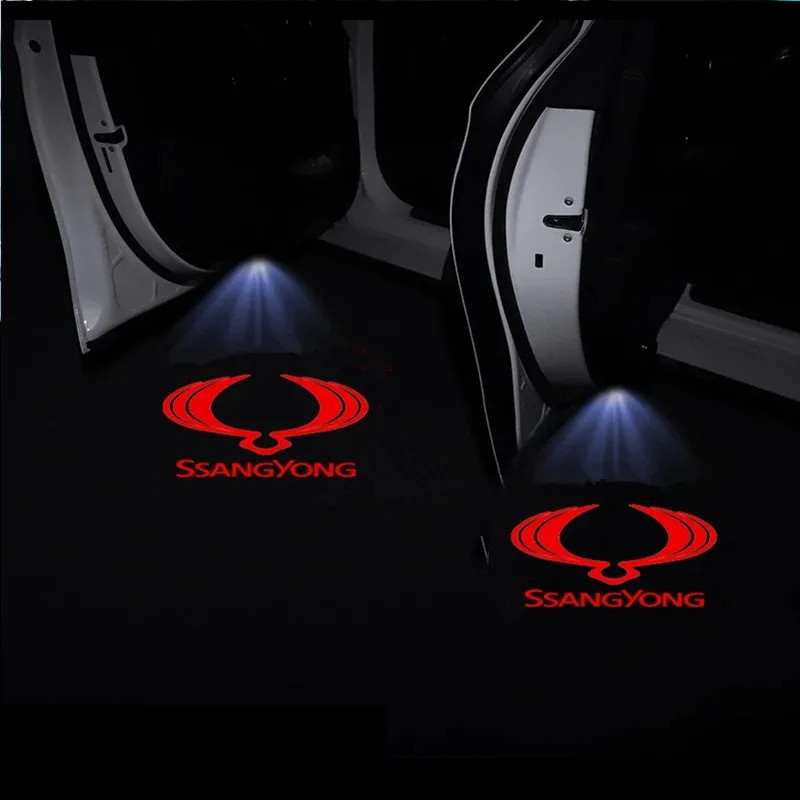2pcs Wireless LED Car Door Logo Lights For Ssangyong Korando Musso Sports Rexton Courtesy Step Ghost Shadow Projector Laser