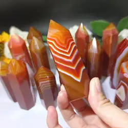 8-10cm Carnelian Towers Reiki Healing Crystal Quartz Red Agate Points For Collection Chakra Obelisk Home Decor