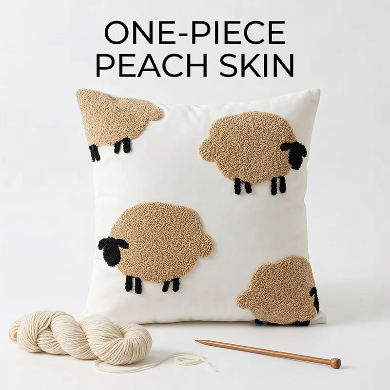 

Cute Sheep Skin Cushion Cover Throw Pillow Case Pillow Cases for Sofa Living Room Bedroom Aesthetic Home Decoration Peach Skin