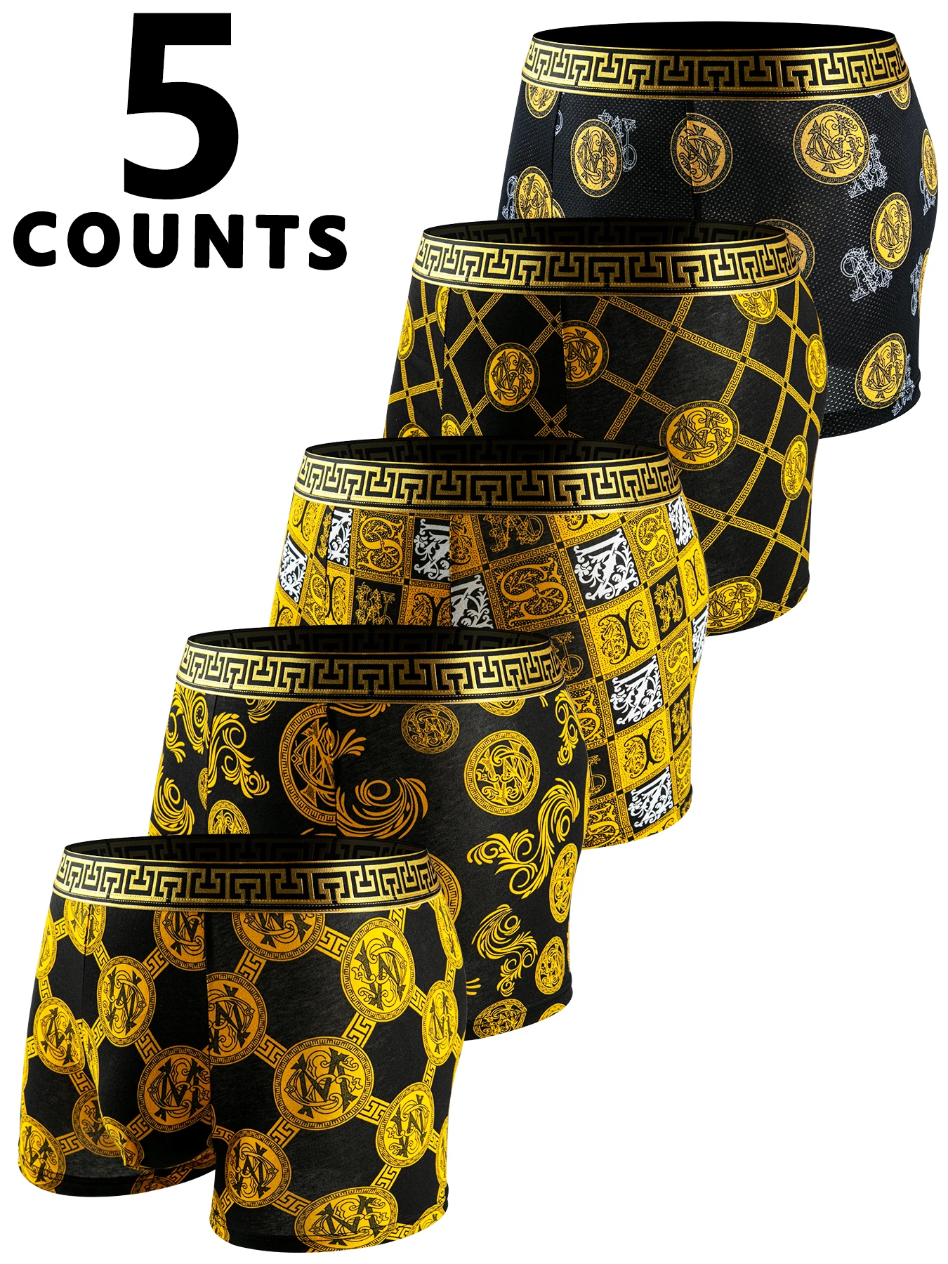 5-piece men's printed underwear, comfortable men's boxer shorts, stretchy men's boxer shorts, daily casual men's underwear